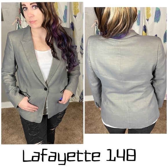 Lafayette 148 New York Jackets & Blazers - Lafayette 148 gray/gold blazer with black trim real pockets and button closure